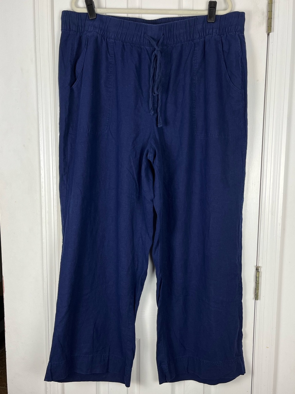 Lane Bryant Navy Blue Wide Leg Linen Blend Pull On Pants Sz 22 Lagenlook Coastal